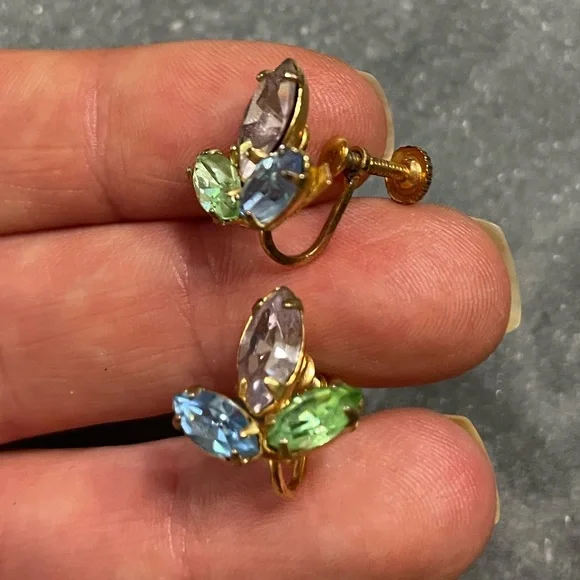 Vintage Multicolor Gemstone Earrings - Picture 3 of 9